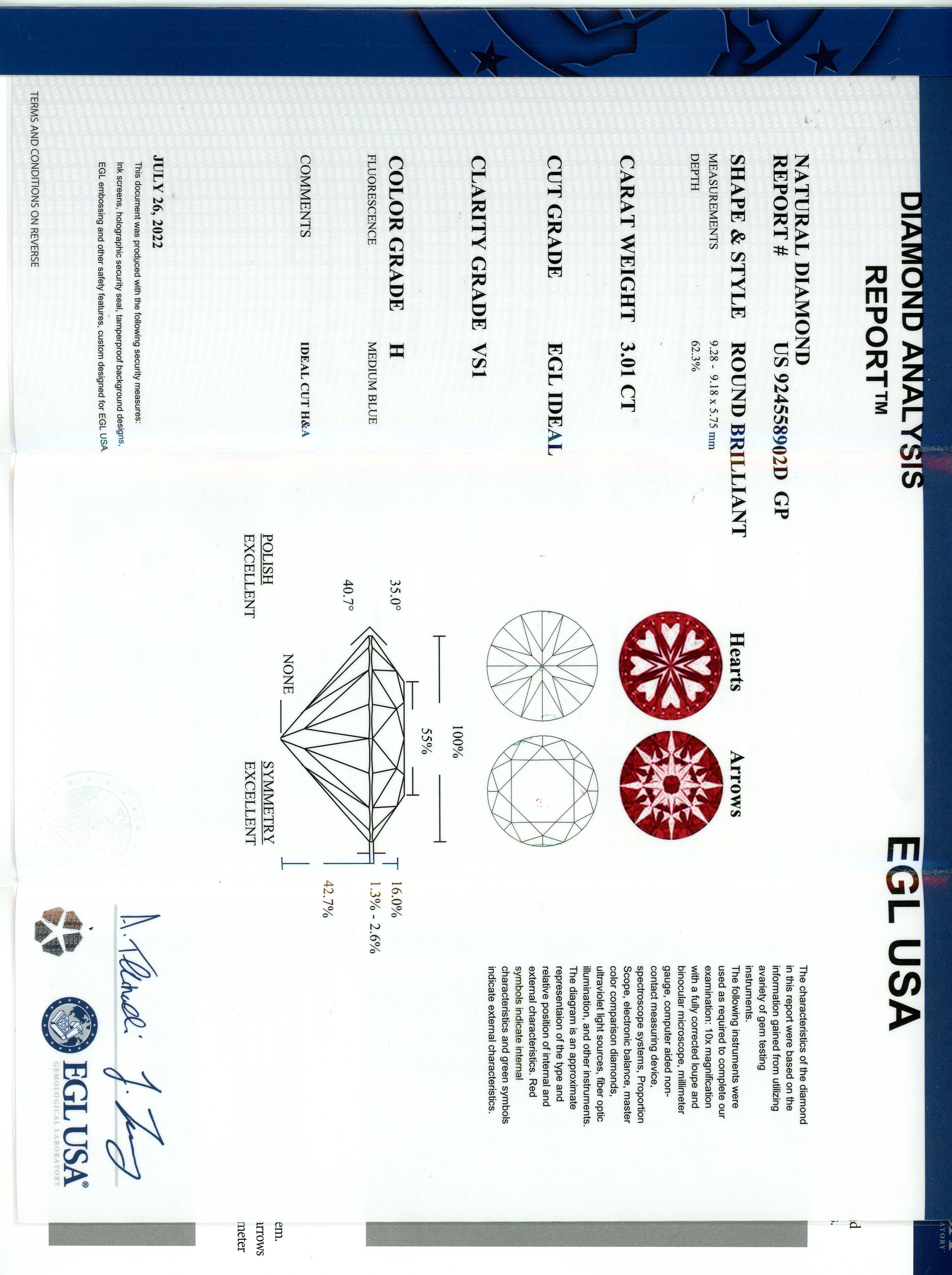 EGL-USA diamond lab report #924558902D